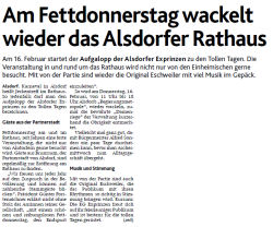 Am Fettdonnerstag wackelt wieder das Alsdorfer Rathaus